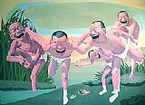Yue Minjun Canvas Paintings - free and at leisure-1